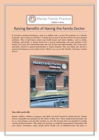 Raising Benefits of Having the Family Doctor