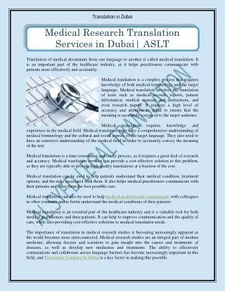 Medical Research Translation Services in Dubai