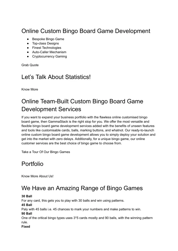 online custom bingo board game development