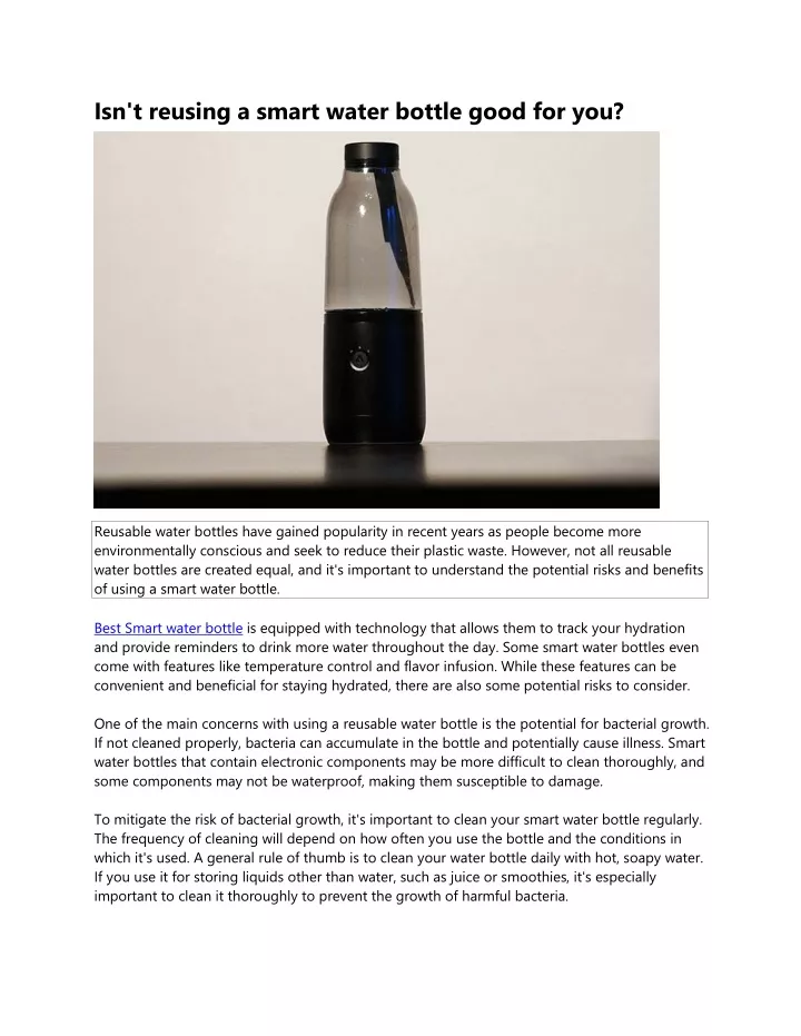 isn t reusing a smart water bottle good for you