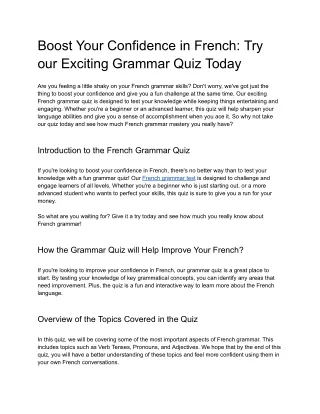Boost Your Confidence in French: Try our Exciting Grammar Quiz Today