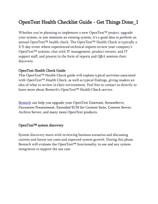 opentext health check opentext health checklist