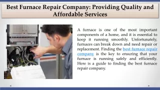Best Furnace Repair Company Providing Quality and Affordable Services