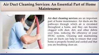 Air Duct Cleaning Services An Essential Part of Home Maintenance