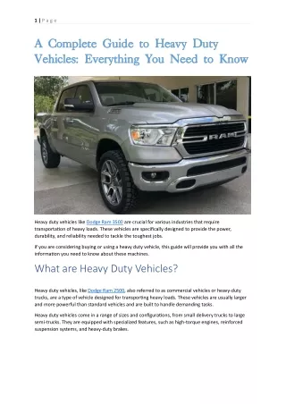 A Complete Guide to Heavy Duty Vehicles