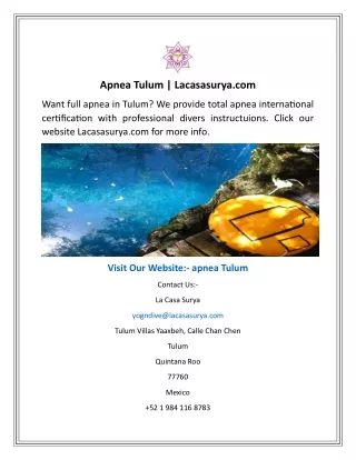 Apnea Tulum  Lacasasurya.com