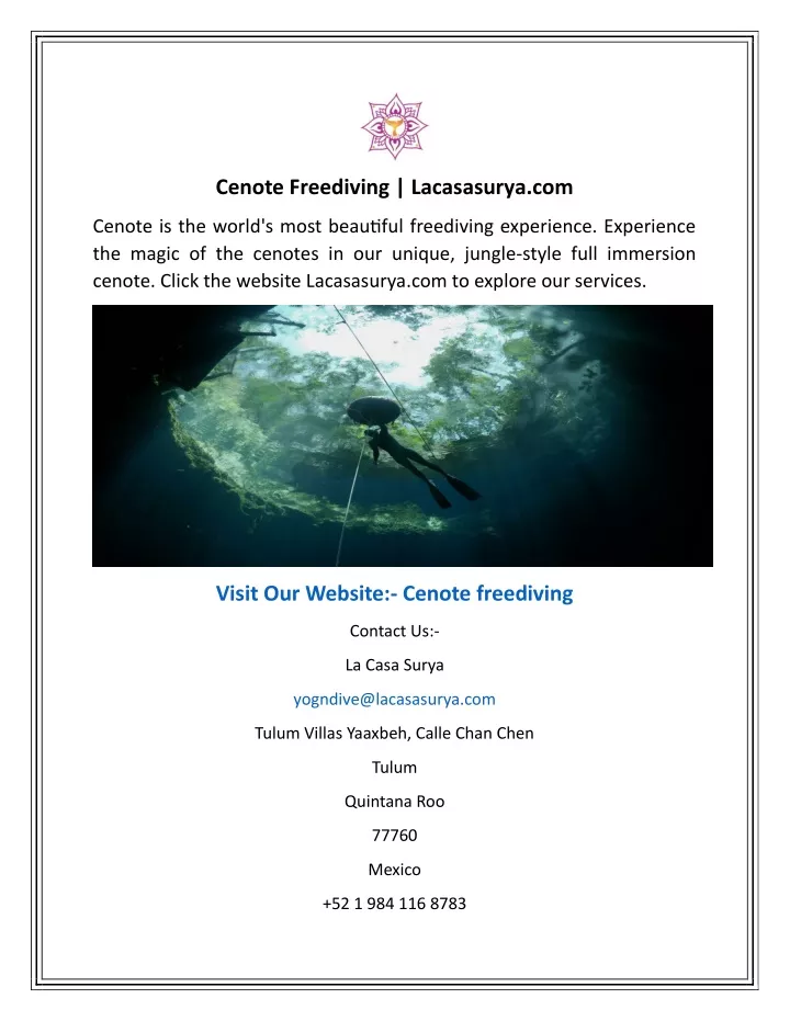 cenote freediving lacasasurya com