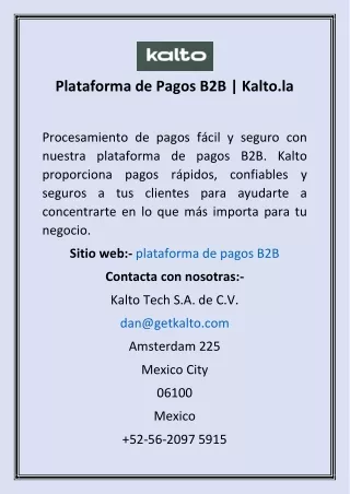Plataforma de Pagos B2B  Kalto.la