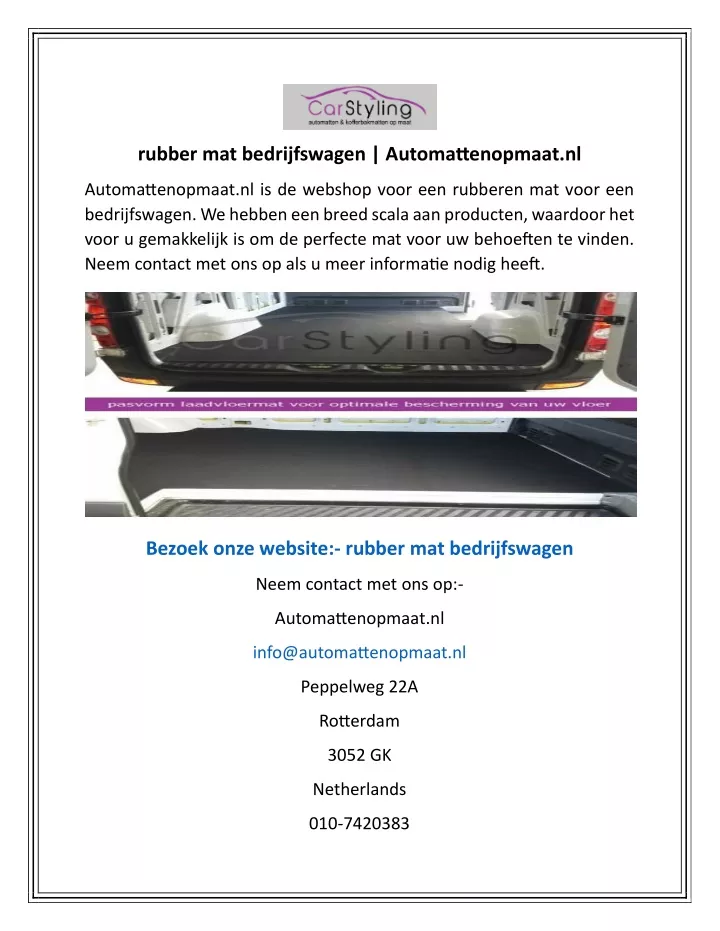 rubber mat bedrijfswagen automattenopmaat nl