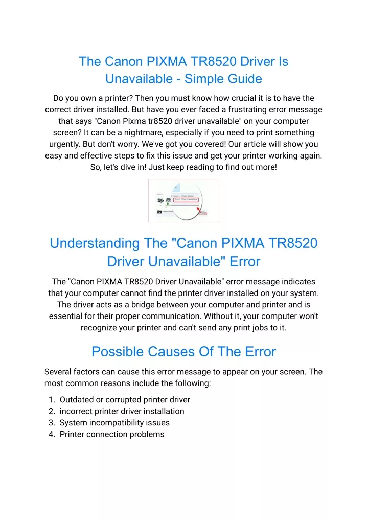 the canon pixma tr8520 driver is unavailable