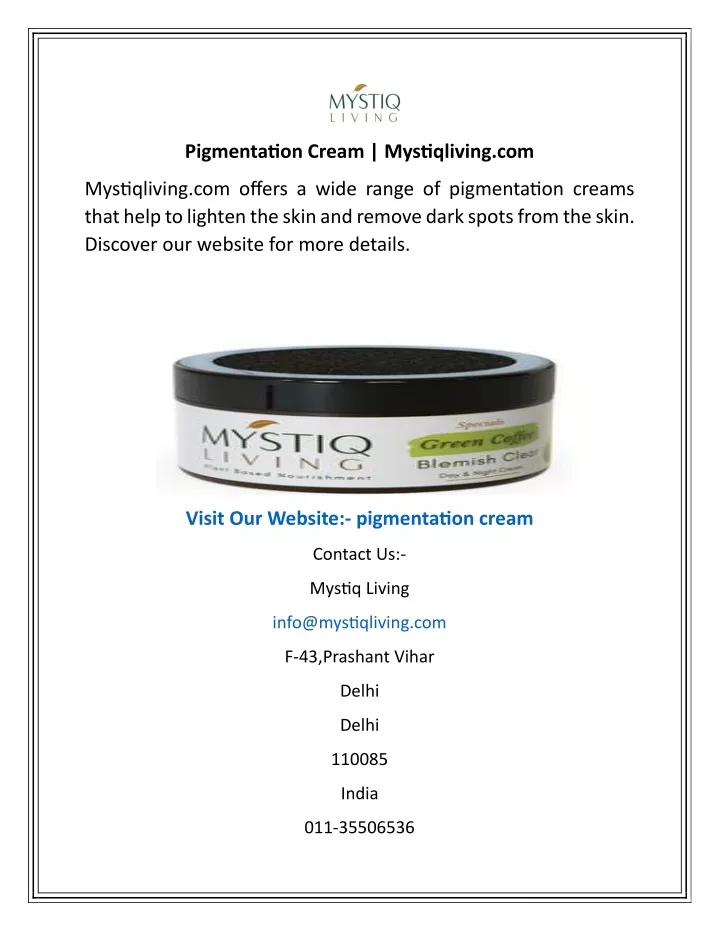 pigmentation cream mystiqliving com