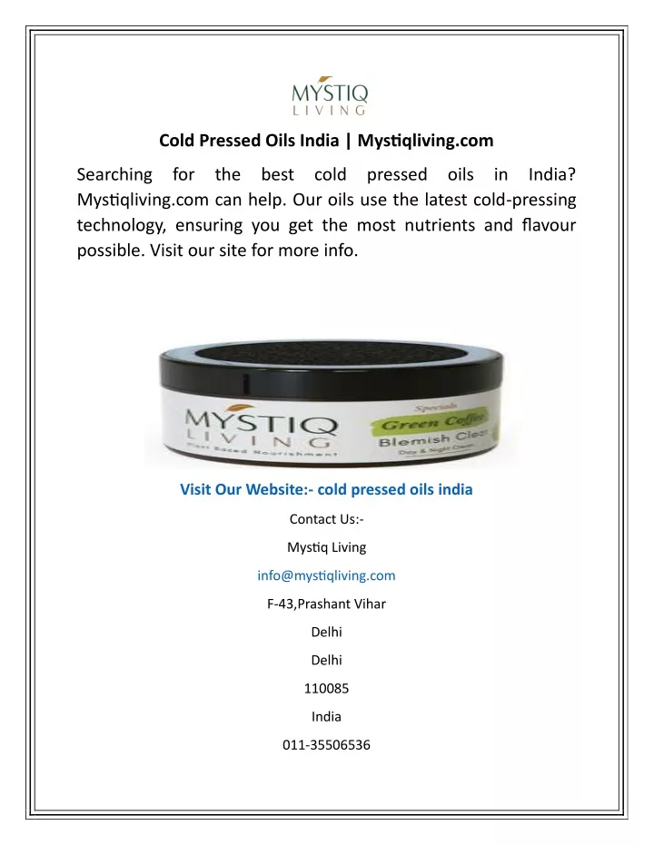 cold pressed oils india mystiqliving com