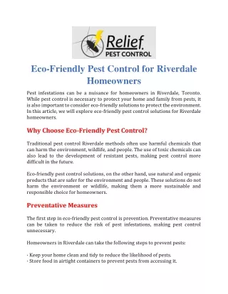 Eco-Friendly Pest Control for Riverdale Homeowners