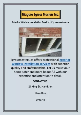 Exterior Window Installation Service | Egressmasters.ca