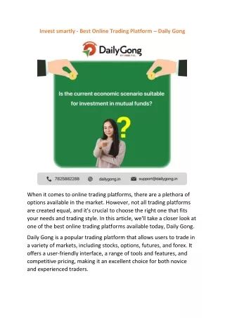 Invest smartly - Best Online Trading Platform - DailyGong