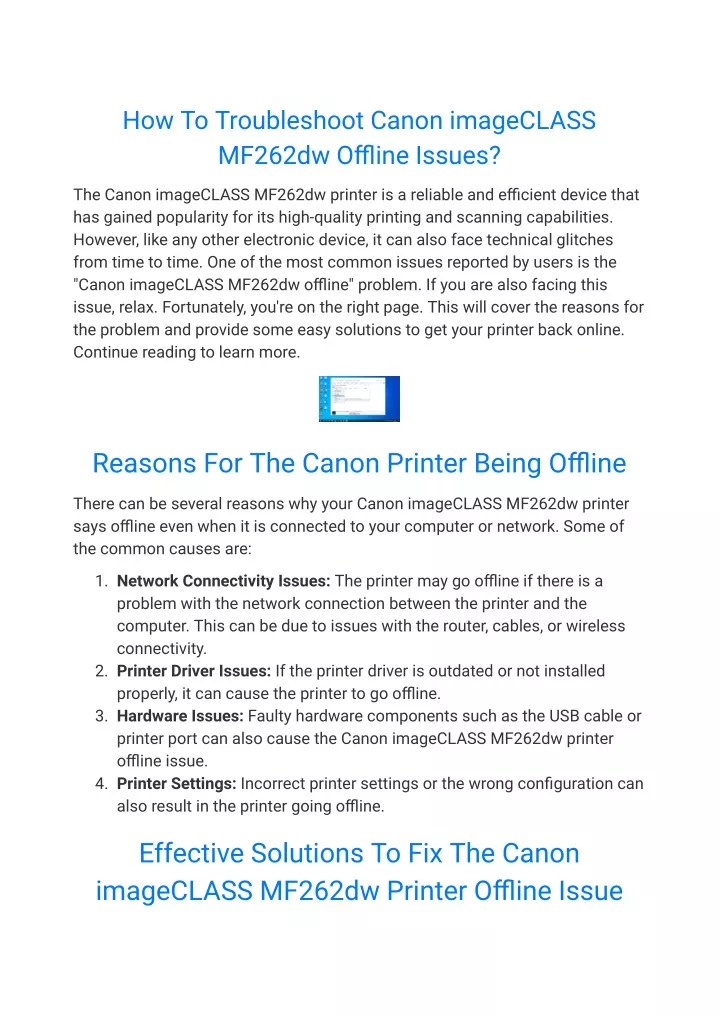 how to troubleshoot canon imageclass mf262dw