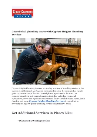 Get rid of all plumbing issues with Cypress Heights Plumbing Services