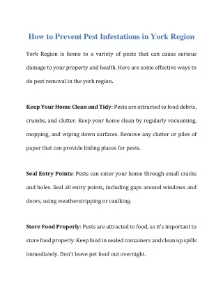 How to Prevent Pest Infestations in York Region