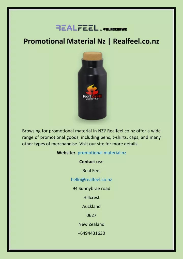 promotional material nz realfeel co nz