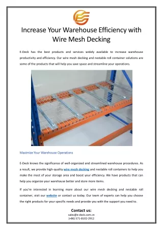 Increase Your Warehouse Efficiency with Wire Mesh Decking
