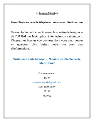 Urssaf Metz Numéro de téléphone  Annuaire-cotisations.com