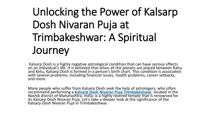 unlocking the power of kalsarp dosh nivaran puja at trimbakeshwar a spiritual journey