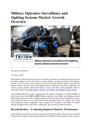 Military Optronics Surveillance and Sighting Systems Market: Growth Overview