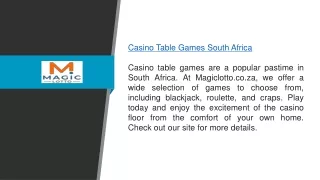 Casino Table Games South Africa  Magiclotto.co.za