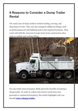 6 Reasons to Consider a Dump Trailer Rental