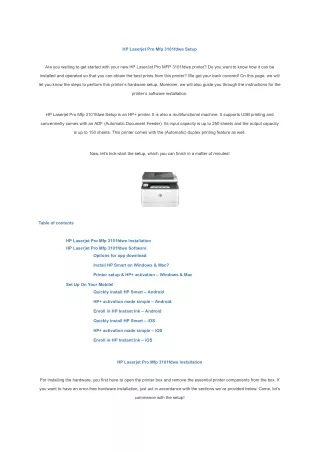 HP Laserjet Pro Mfp 3101fdwe Setup