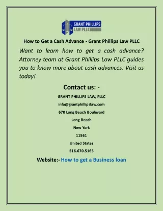 How to Get a Cash Advance Grant Phillips Law PLLC