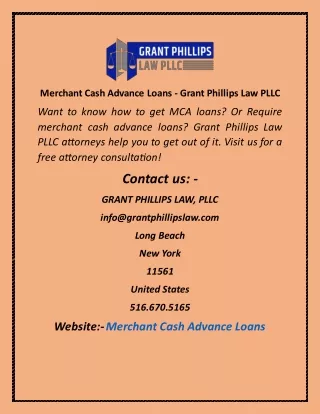 Merchant Cash Advance Loans  Grant Phillips Law PLLC