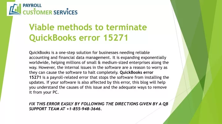 viable methods to terminate quickbooks error 15271