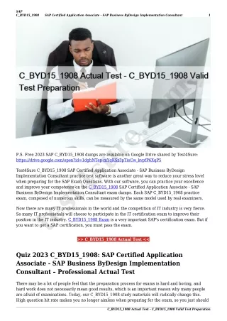 C_BYD15_1908 Actual Test - C_BYD15_1908 Valid Test Preparation