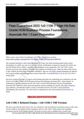 Pass Guaranteed 2023 1z0-1106-1: High Hit-Rate Oracle HCM Business Process Foundations Associate Rel 1 Exam Preparation