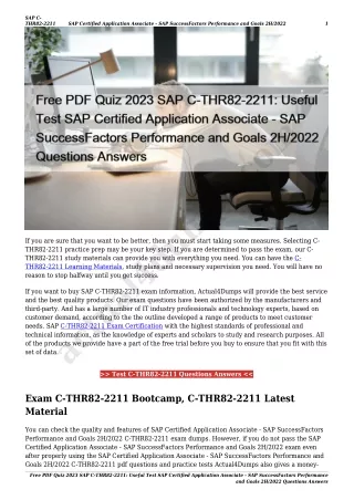 Free PDF Quiz 2023 SAP C-THR82-2211: Useful Test SAP Certified Application Associate - SAP SuccessFactors Performance an