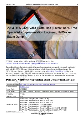 2023 DES-3128 Valid Exam Tips | Latest 100% Free Specialist - Implementation Engineer, NetWorker Exam Dump