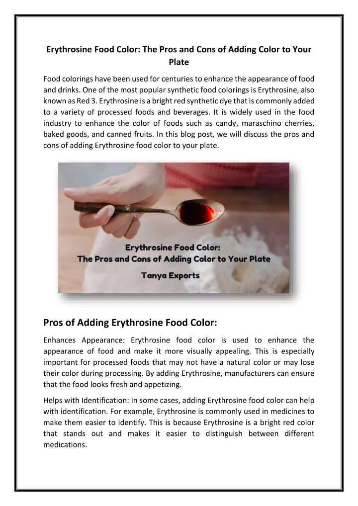 erythrosine food color the pros and cons