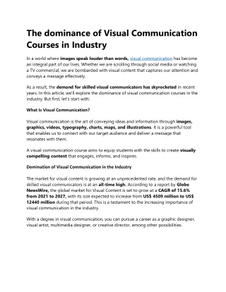 The dominance of Visual Communication Courses in Industry