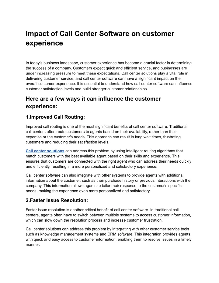 impact of call center software on customer