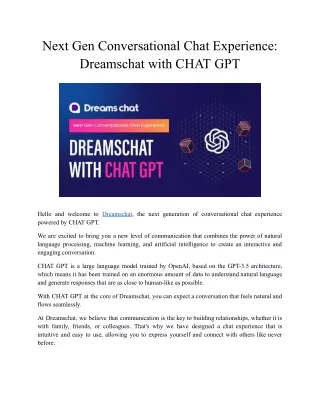 Next Gen Conversational Chat Experience: Dreamschat with CHAT GPT