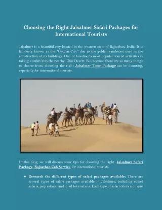 Choosing the Right Jaisalmer Safari Packages for International Tourists