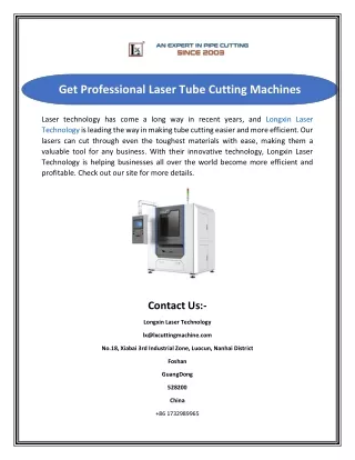 Get Professional Laser Tube Cutting Machines Manufacturer