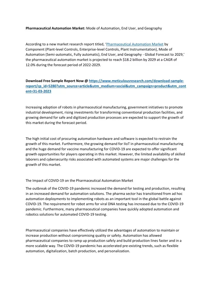 pharmaceutical automation market mode