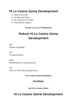 hi lo casino game development 100 ownership
