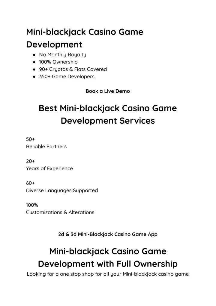 mini blackjack casino game development no monthly