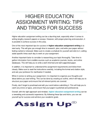 Higher Education Assignment Writing Tips and Tricks for Success
