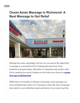 Ocean Asian Massage in Richmond: A Best Massage to Get Relief