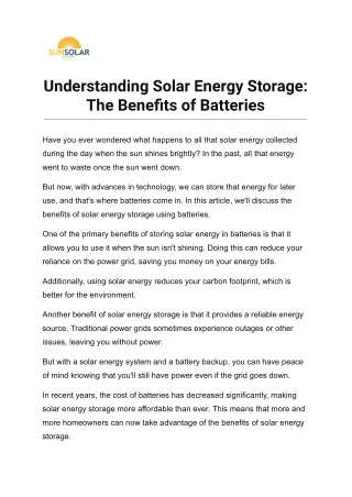 Understanding Solar Energy Storage -The Benefits of Batteries