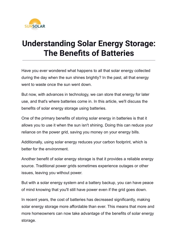 understanding solar energy storage the benefits